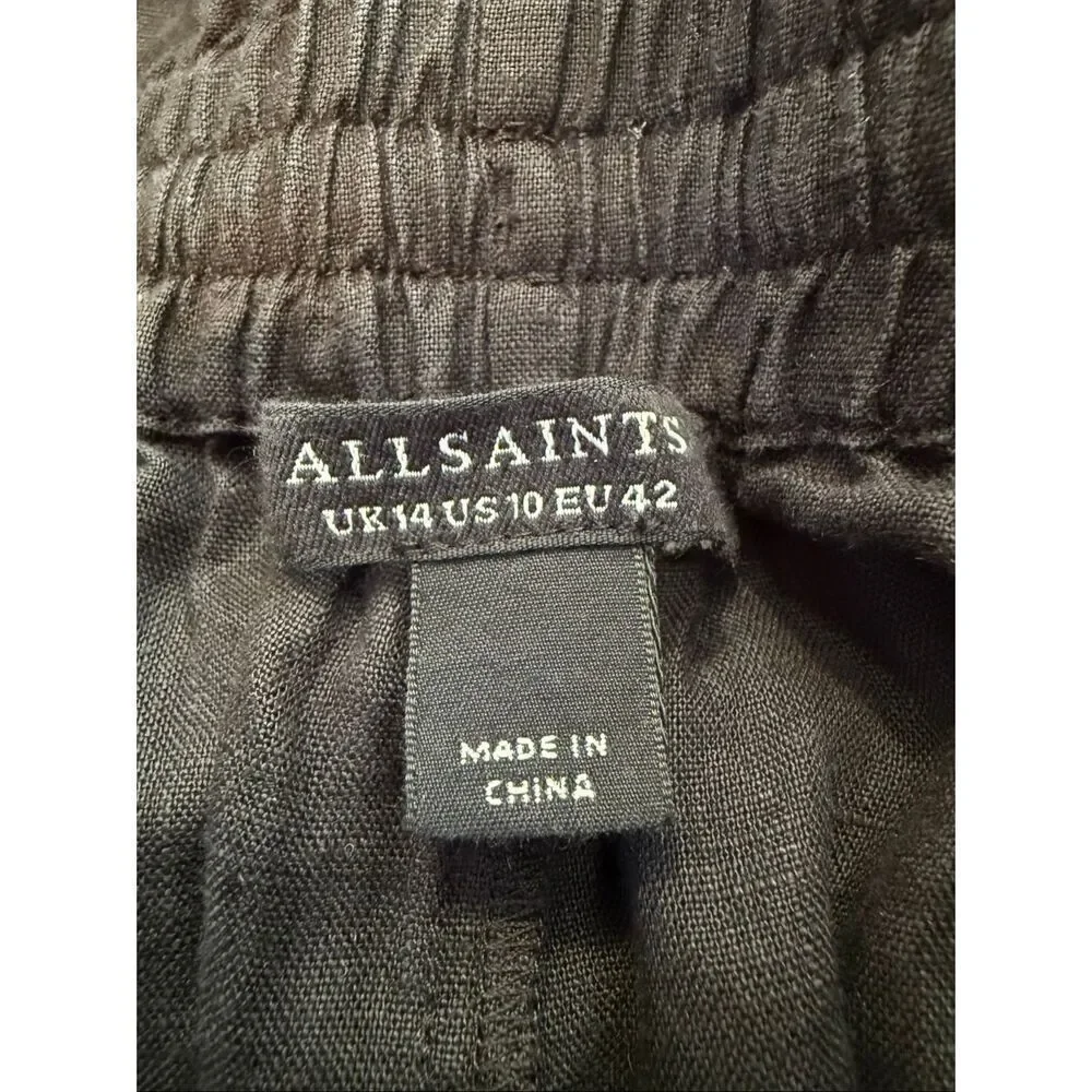 Allsaints Lily Linen Paperbag Shorts Size Black 10
